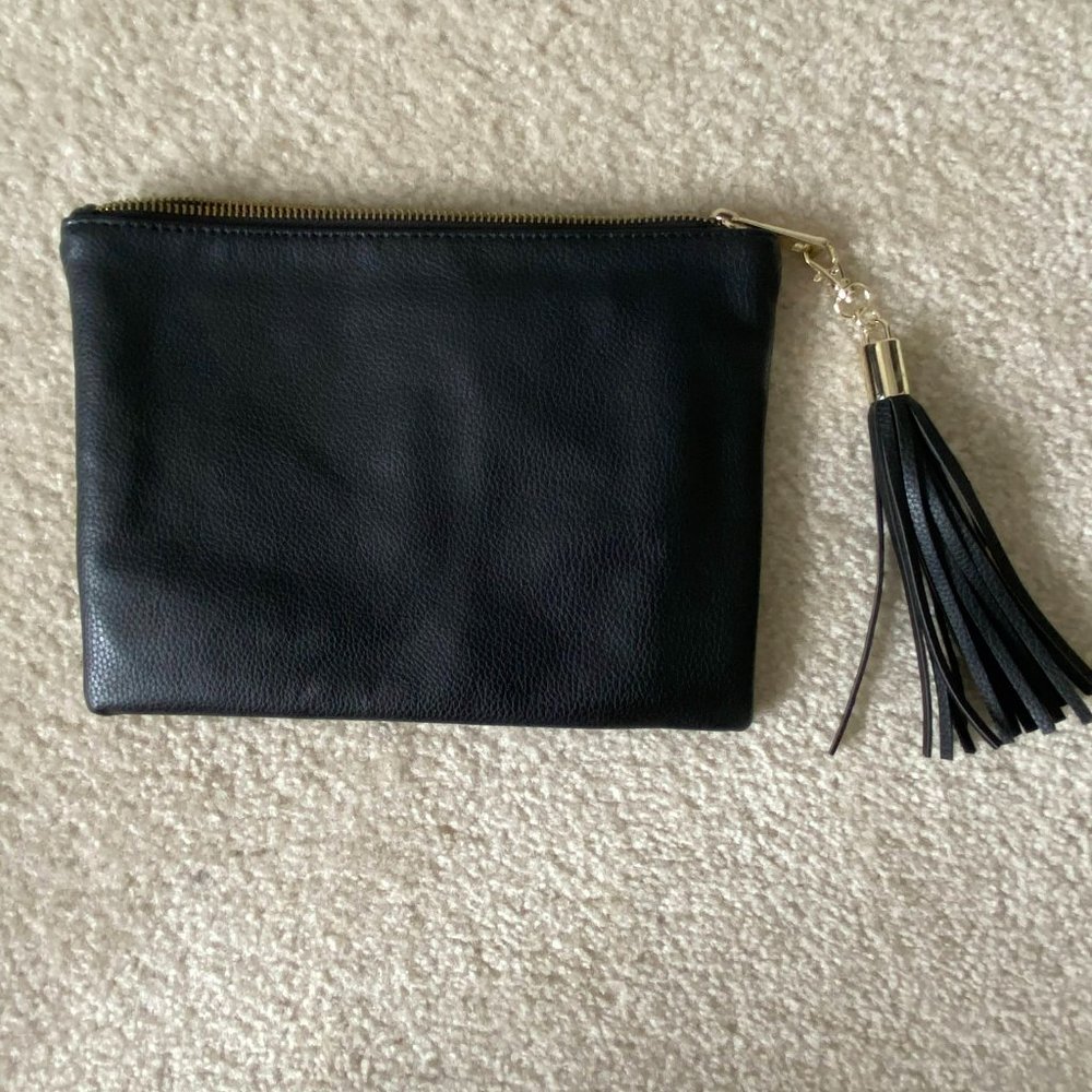 Black Zipper Clutch with Fringe Charm